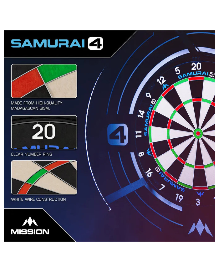 Mission Samurai 4 Dartboard Professional - Knife Wire - White Spider