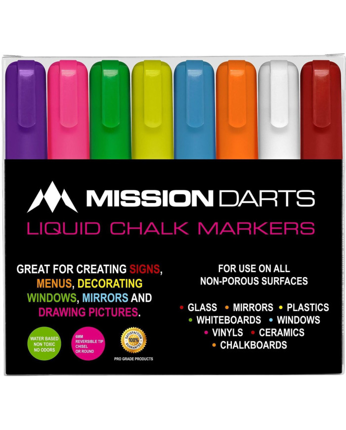 Mission – Liquid Chalk Pens – Dry Wipe – Pack 8 – Colours